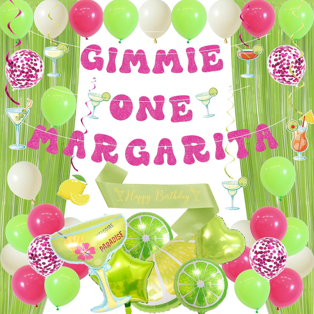 Margarita Party Decorations, Green and Hot Pink Gimme One Margarita | Sage Green