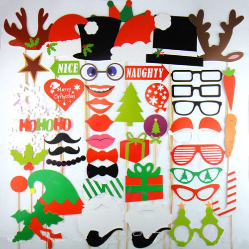 Christmas Photo Booth Props, 50 pcs, Attached NO DIY NEEDED, Ships Fast US