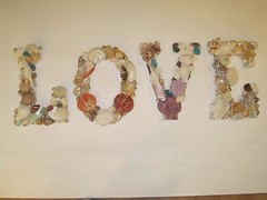 Beach Decor Handmade Shell Letters LOVE – Multicolor Shell Letters – Wooden