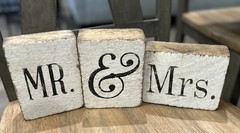 RUSTIC MARLIN RECLAIMED WOOD Block Set Of 3 Mr. & Mrs. Wedding Shower Decor