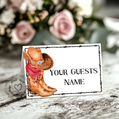 RUSTIC WESTERN COWBOY BOOTS TENT STYLE WEDDING PLACE CARDS or TABLE CARDS #447