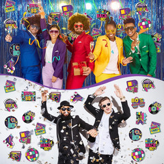 Seajan 60 Pcs Back to The 80s Party Decoration Retro 1980s Hip Hop Cutouts Ra…