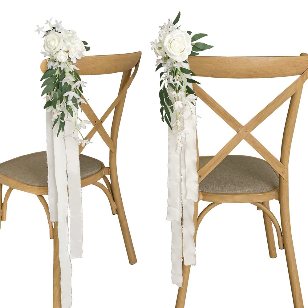 Lookein Set of 8 Pew Flowers Wedding Chair Decor Natural White