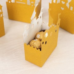 20 Gold Glitter Princess Castle Paper Favor Boxes Wedding Party Events