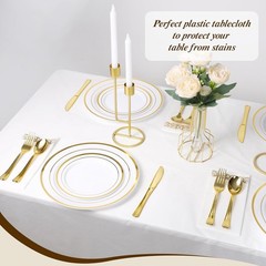 54 Inch X 300 Feet Plastic Table Cloths W/ Cutter Box White Disposable Table