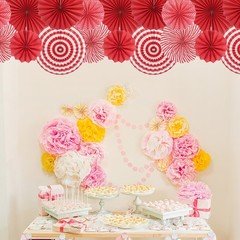 12Pcs Hanging Paper Fans Party Set Decoration for Home Birthday Wedding Red