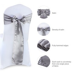 100 SILVER GREY Satin Chair Sashes Bows Wedding Party Banquet Event DIY Décor