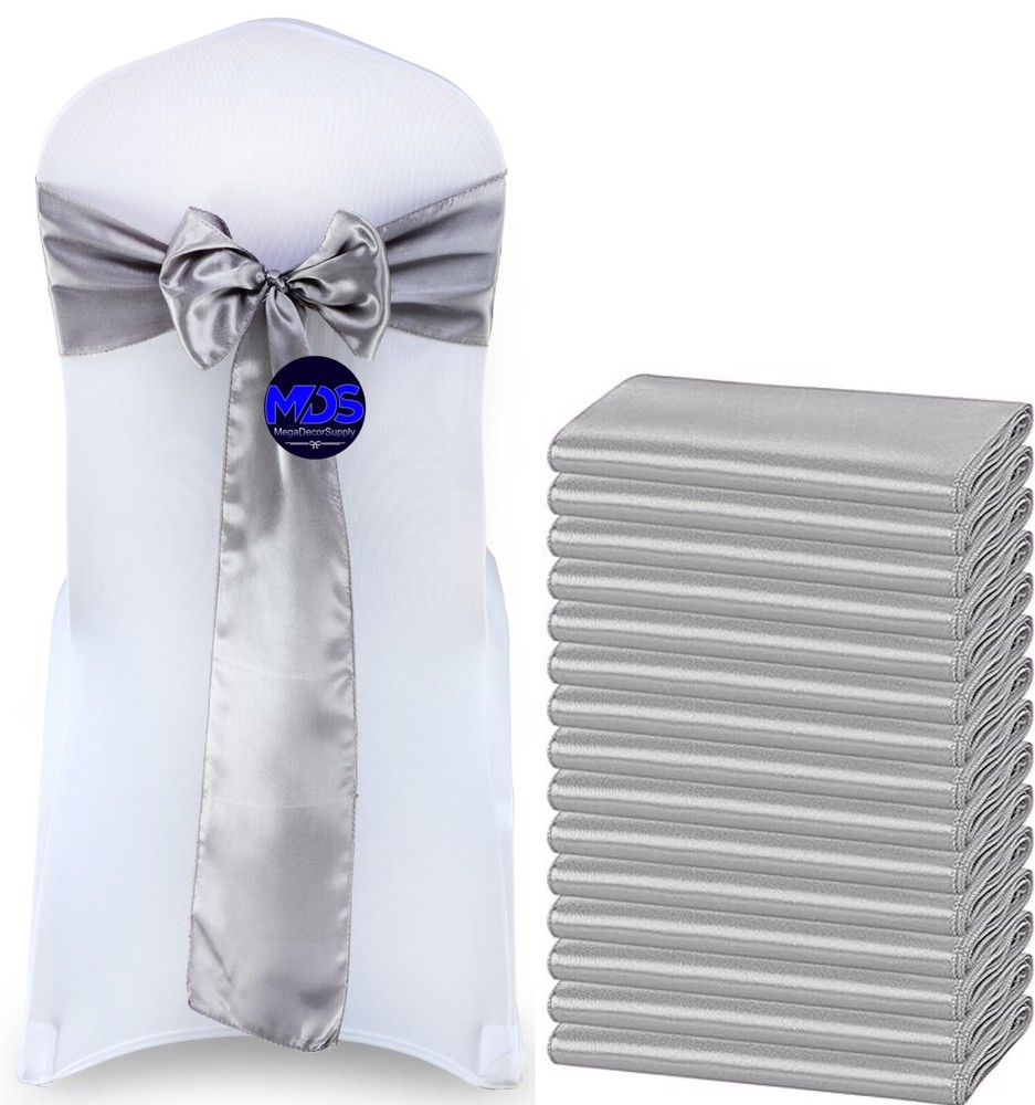 100 Silver Grey Satin Chair Sashes Silky Sateen Chair Bows wedding party décor