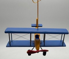 Hanging Airplane, Blue Yellow, Nursery Decor, Decorative Wooden Airplane