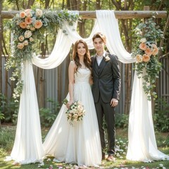 PARTISKY Wedding Arch Draping Fabric,2 Panels 18FT White Wedding Arch Drapes