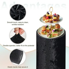 Set of 3 Cylinder Spandex Stand Covers, Black, Velvet Fabric-Large