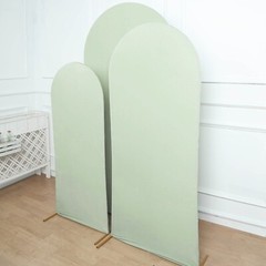 3 SAGE GREEN Matte Fitted Spandex Round Top Arch Backdrop STAND COVERS Set