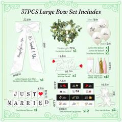 37 Pcs Wedding Car Decorations Just Married Bows Signs Garlands Balloons Kit Set