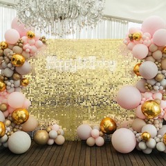 24 Gold Square Sequin Shimmer Wall Photo Backdrop Panels Party Decorations