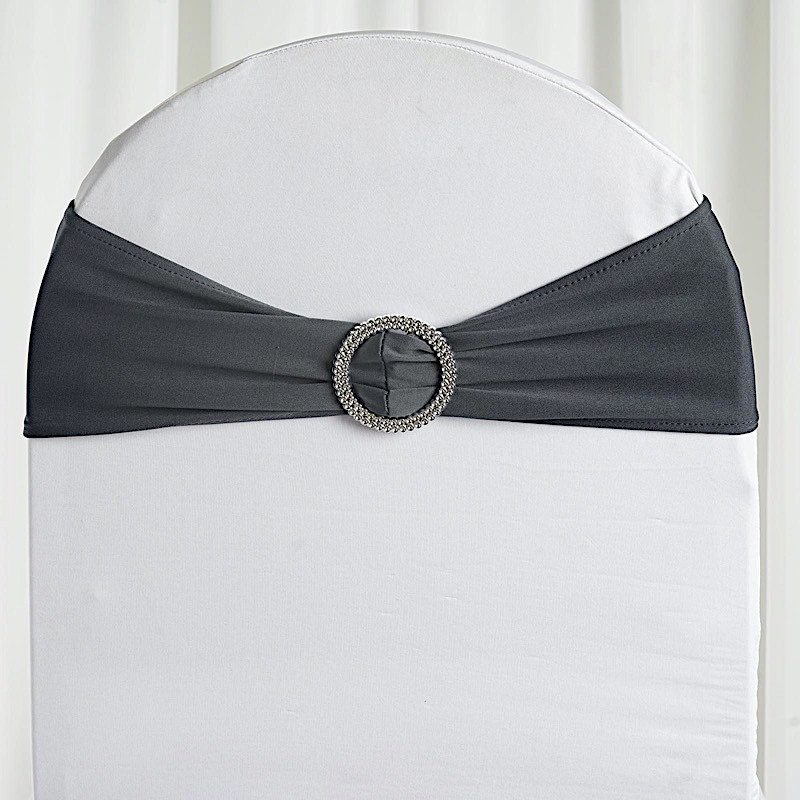 10 Charcoal Grey Spandex CHAIR SASHES with Silver Round Buckles Decorations SALE