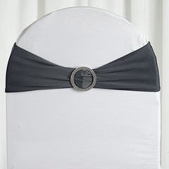 10 Charcoal Grey Spandex CHAIR SASHES with Silver Round Buckles Decorations SALE
