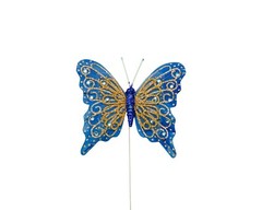 12PC 4″ Royal Blu + Gold Glitter Feather Butterfly Craft DIY Wedding Cake Topper