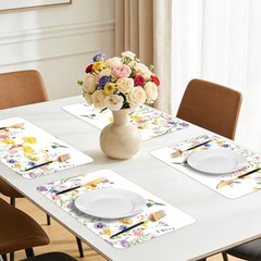 6 Pcs Flower and Bird Placemats, 11×16 Inch Summer Watercolor flower bird