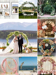 7.2Ft Gold Metal round Balloon Arch Kit, Backdrop Circle Stand Arch Frame for We