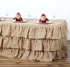 Efavormart 3 Tier Rustic Elegant Ruffled Burlap Table Skirt for Kitchen Dining