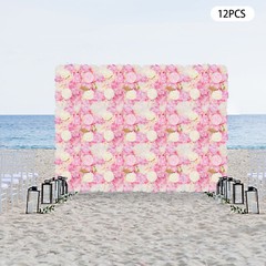 12PCS Artificial 3D Flower Wall Panel Wedding Backdrop Wall Decor Pink 15*15in