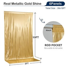 30x10FT Gold Sequin Backdrop Curtain Panels for Parties,Rich Gold Non-Sheddin…