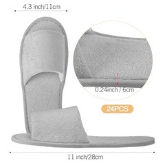12 Pairs House Slippers for Guests Disposable Open Toe Spa Medium Light Gray