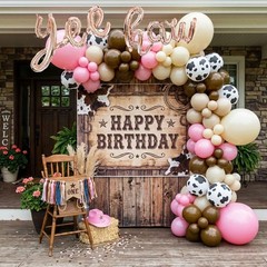 Cowgirl Balloon Arch Kit, Brown Pink Ivory White Cow Print Balloons with “Yee…