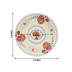 25 IVORY 7″ Paper Round Plates with Vintage Rose Flower Print Wedding Events
