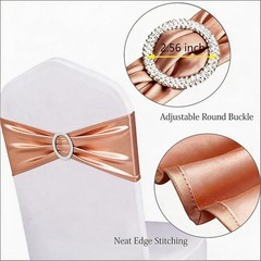 Pack of 50 Spandex Rose Gold Chair Sashes Bands with Buckle Sashes for Weddin…
