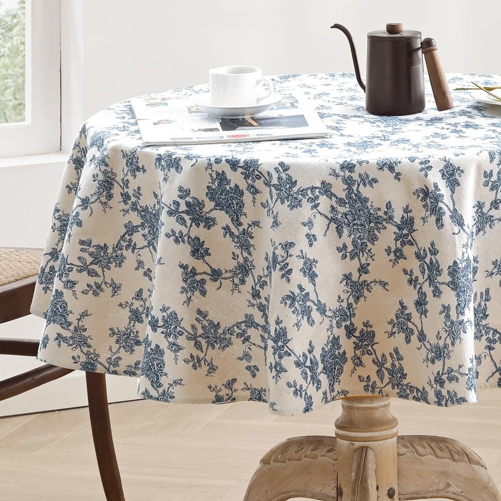 Cotton Linen Round Tablecloth – Pastoral Floral Tablecloth Washable Table Clo…