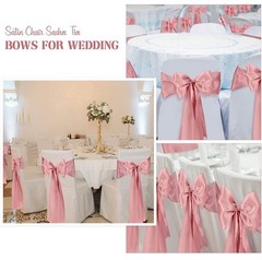 Showgeous 60 PCS Rose Gold Satin Chair Sashes Bows Decoration Chair Cover for…