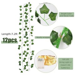 Ivy Fake Vines for Room Decor 12 Pack 86 FT Artificial Plant Green-12 Light
