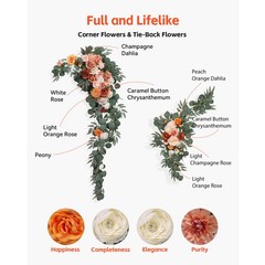 Uimoso Orange Floral Wedding Arch Kit with 2 Flower Arrangements and 3 Drapes