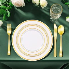 Zcaukya 100PCS Gold Plastic Plates, Disposable Plastic Dishes with Gold Rim i…