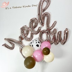 Cowgirl Balloon Arch Kit, Brown Pink Ivory White Cow Print Balloons with “Yee…