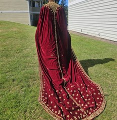 Traditional Ethiopian Wedding Kaba for Couple – Burgundy & Gold Cloaks + Crown .