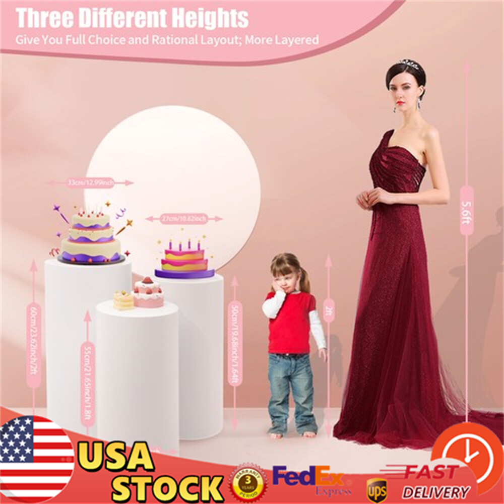 3 Pcs Round Cylinder Pedestal Stand For Wedding Party Display Stand Decor White