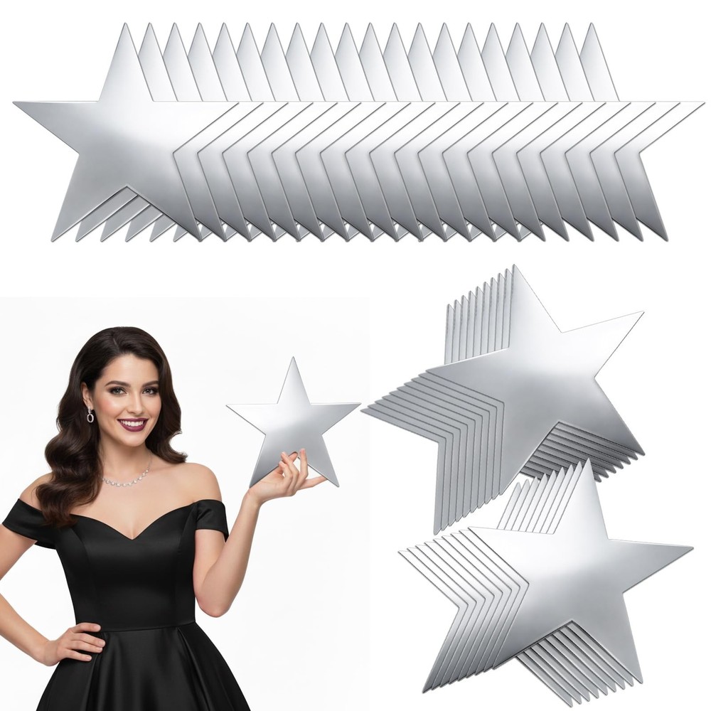 Pengxiaomei 40 Pcs 11 Inch Silver Stars Cutouts Silver Star Decoration Double…