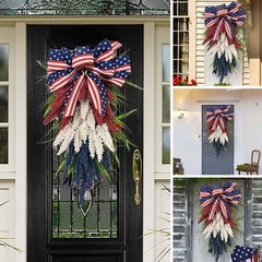 Festive Red White Blue Wreath for Independence Day Door Wall Hanging 50x30cm