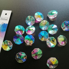 200Pcs 14mm ABColor Colorful Crystal Octagonal Loose Beads 2Holes Chandelier DIY
