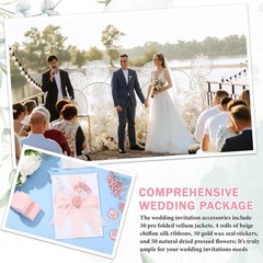 50 Sets Wedding Invitats Wraps Set Rose Gold Foil Pre Folded