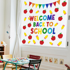 9 Sheet Welcome Back to School Window Clings Sparkly Colorful Pencil Apples Reus
