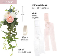 Pink Pew Flowers Set of 10 – Wedding Aisle Decor with Eucalyptus & Ribbons