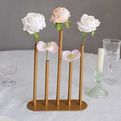 Gold 10″ Metal 5 Tubes Single Stem Flower Bud Vase Centerpiece Party Decorations