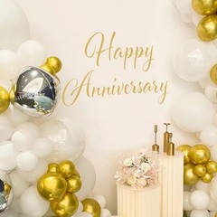 Happy Anniversary Decal Sign for Backdrop – Wedding Decorations Stickers Gold