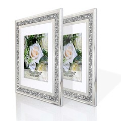 Crushed Diamond Wedding Mirror Photo Frame, Crystal Silver Glass Picture Fram…