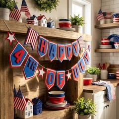 Patriotic Felt Pennant Banner Red White Blue for July 4th Celebrations