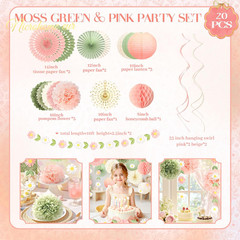 NICROHOME EUR Wedding Decorations, 20 PCS Sage Green and Pink Tissue Pom Poms Pa