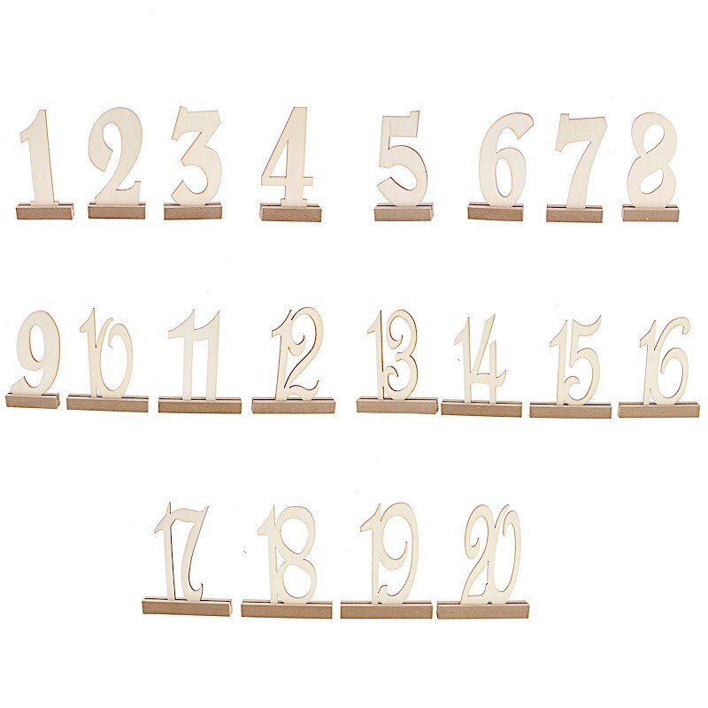 Natural 20 Wooden 6″ Table Numbers 1-20 Set Holder Base Party Events Decorations